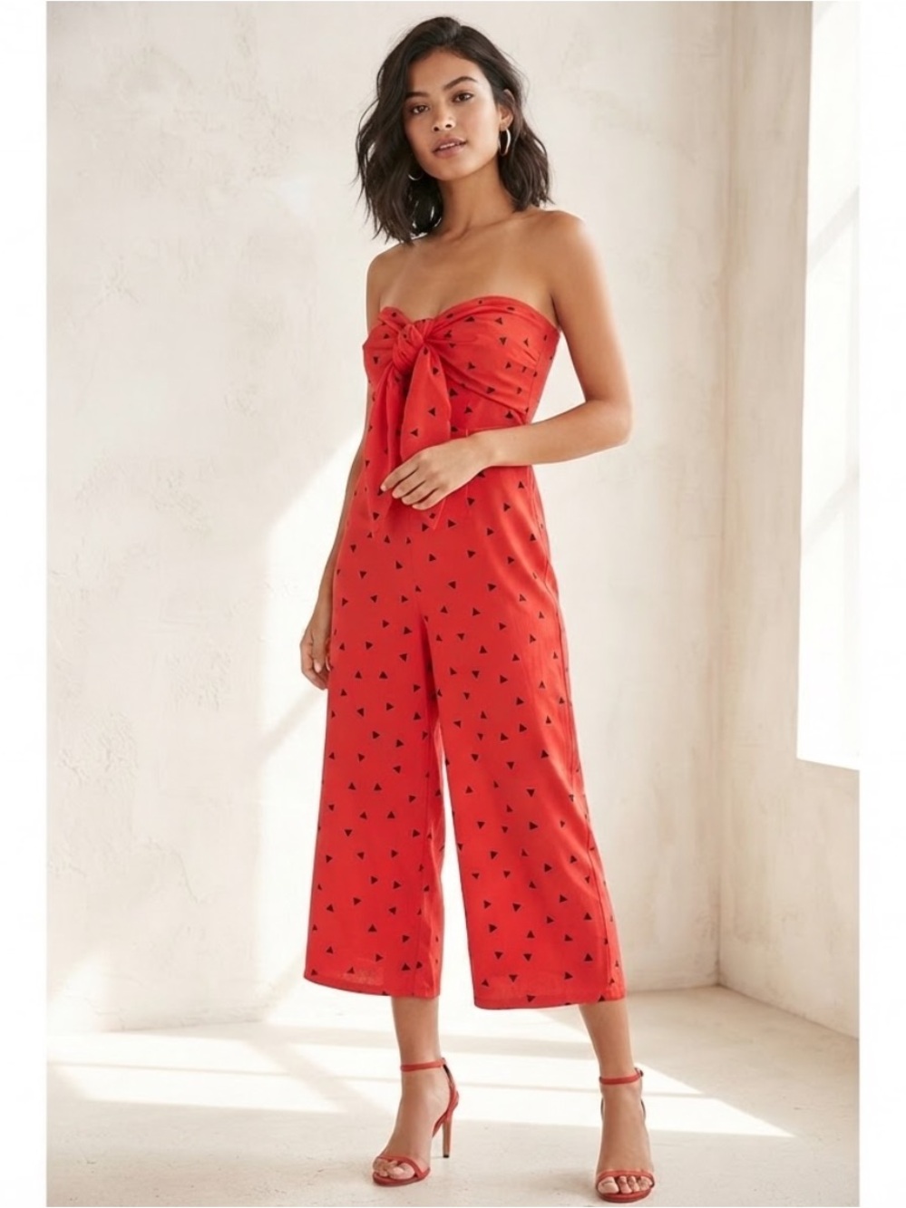 Lulu's Red Strapless Cropped Wide Leg Pants S